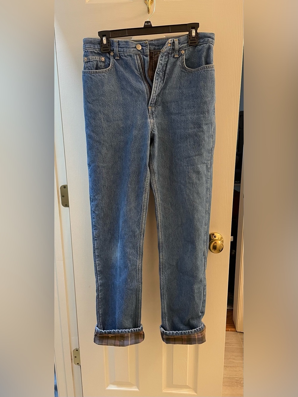 Flannel Lined Classic Blue Denim Jeans - Picture 3 of 5